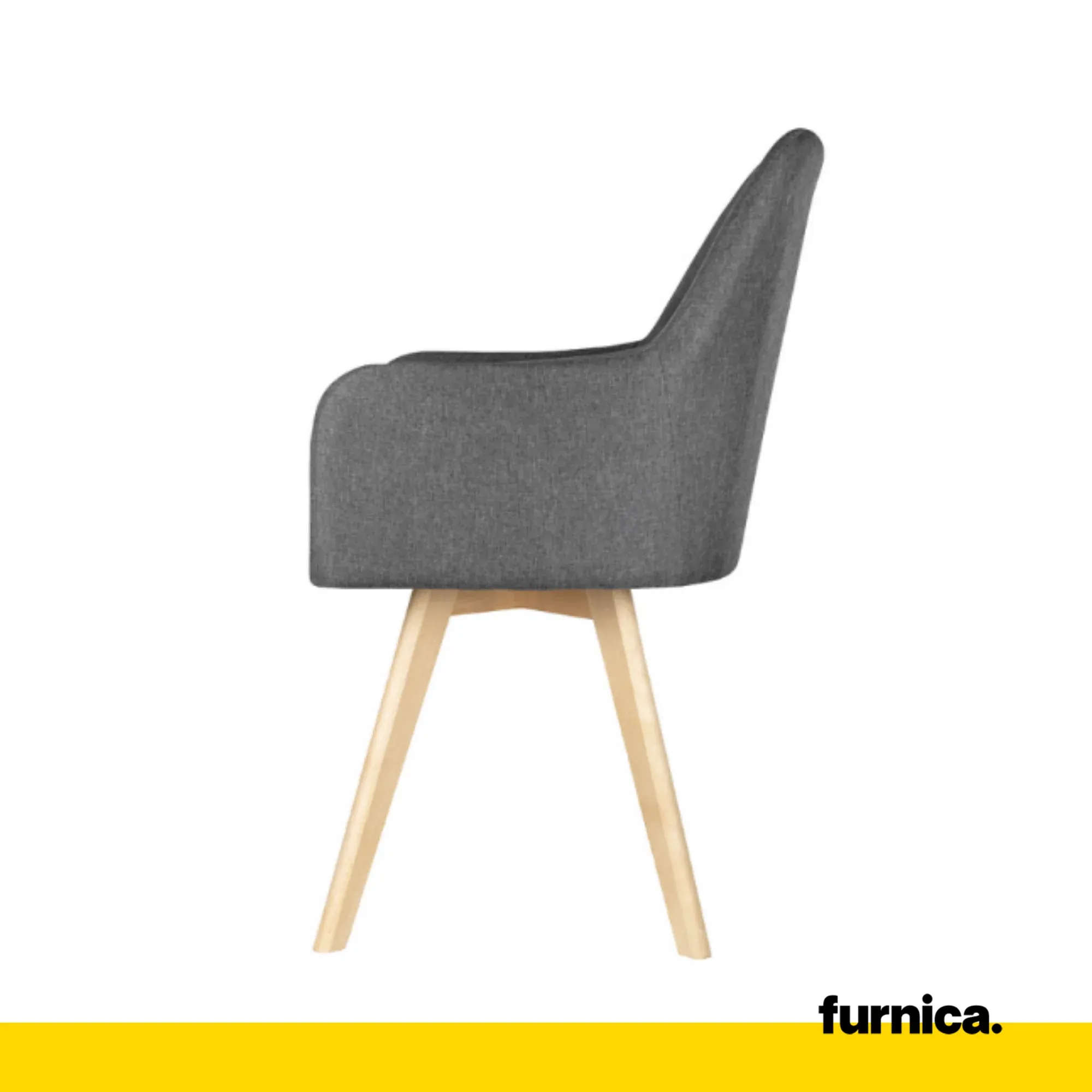ALBERTO - Chaise de Salle à Manger / Bureau en Tissu Durable avec Pieds en Bois - Gris Foncé – Image 3