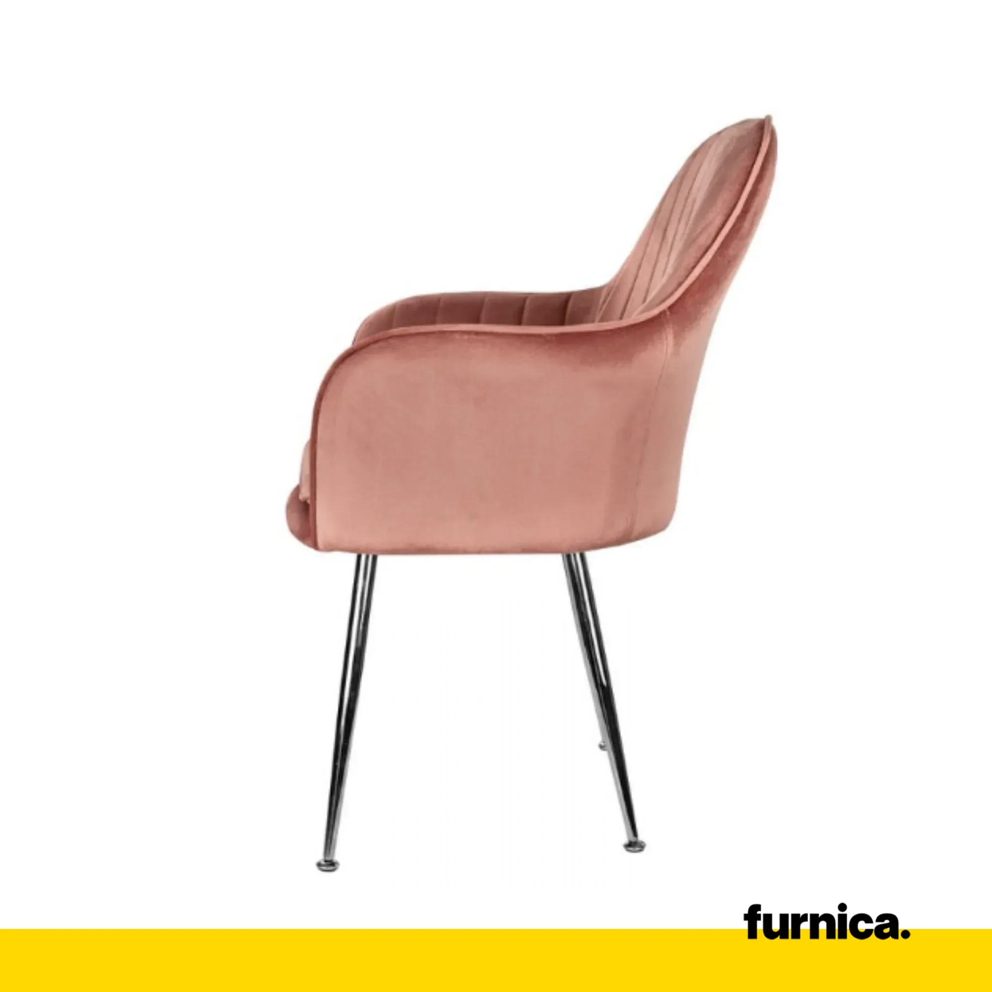 AMEDEO - Chaise de Salle à Manger / Bureau en Velours Matelassé avec Pieds en Chrome Argenté - Rose Foncé – Image 3